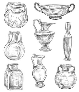 古董玻璃器皿集合的草图图片