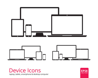 智能手机 平板电脑 便携式计算机和台式计算机图标