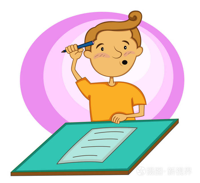 年轻男子混淆应答测试纸卡通插图