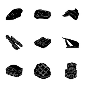 大集合的肉类矢量符号股票图设置与剪影的玉米, 乳制品, 肉类, 蔬菜