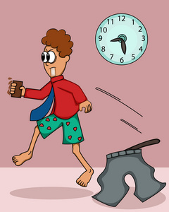 做事匆忙的人忘了穿他的裤子卡通插图照片