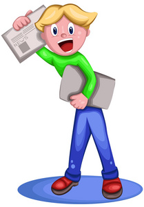 人计算的卖报告卖报纸的人卖报纸卡通人物的男孩卖报的报童广告概念︰