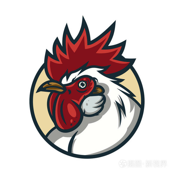 详细的体育标志模板与张生气的脸情感公鸡吉祥物为大学学校体育团队