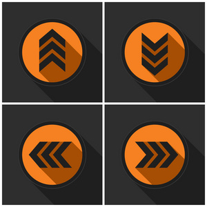 四个橙色圆黑箭头与阴影箭头简单的标志.向量.