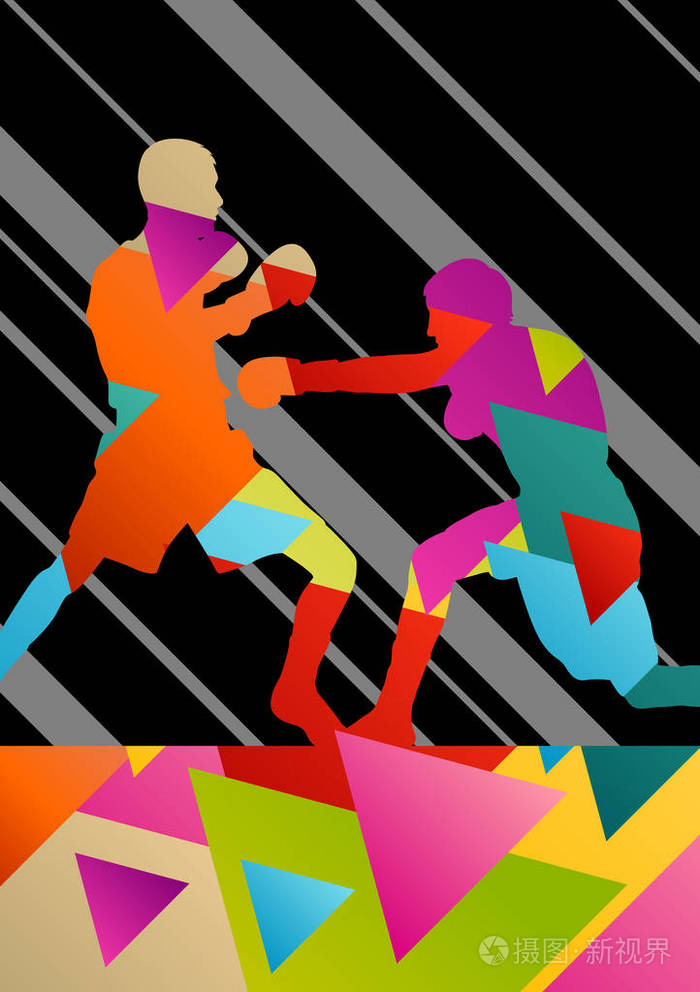 男子拳击活跃青年框运动剪影矢量抽象坝