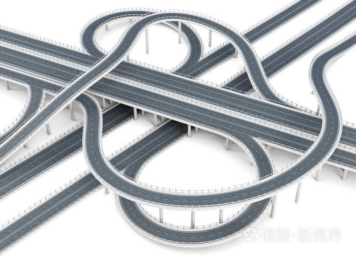 立交桥公路隔离在白色背景上.3d 渲染