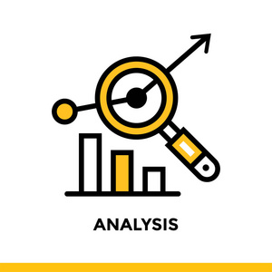 线性分析图标启动业务。在大纲样式的象形图。矢量平面线图标适用于移动应用程序 网站和演示文稿