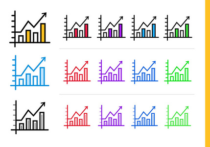 创业企业中不同颜色的线性图图标。向量元素适合网站 移动应用和演示文稿