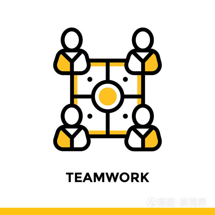 创业企业的线性团队图标在大纲样式的象形图矢量平面线图标适用于移动