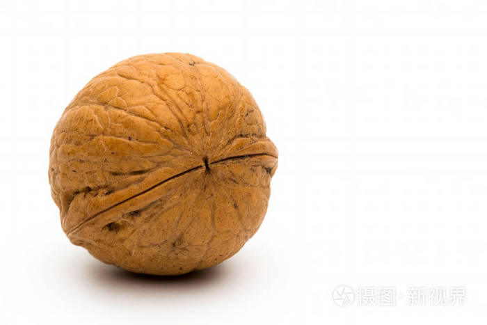 在白色背景上的单个核桃