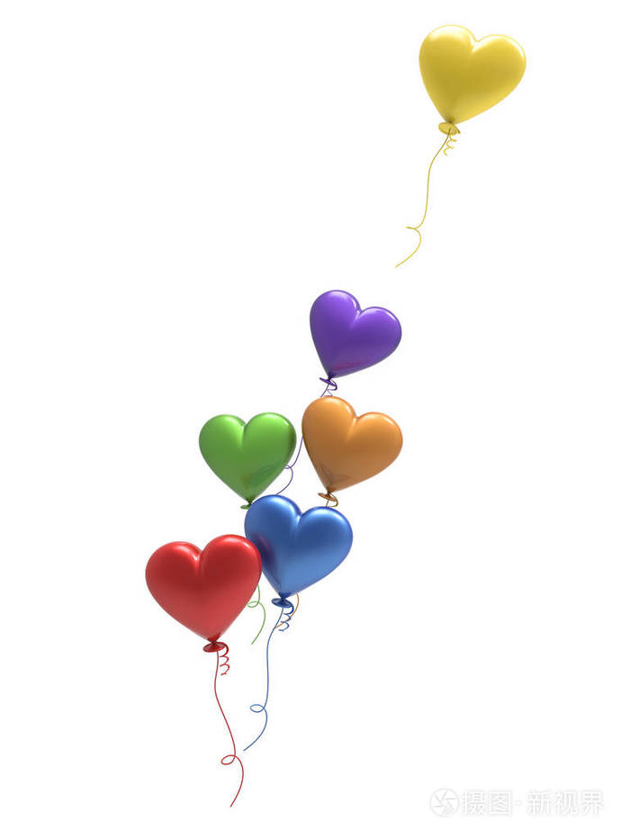 3d 插图彩色气球心
