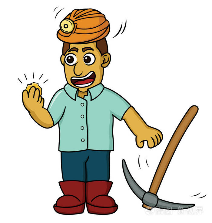 一个快乐的黄金矿工,找到一些黄金的卡通插图插画-正