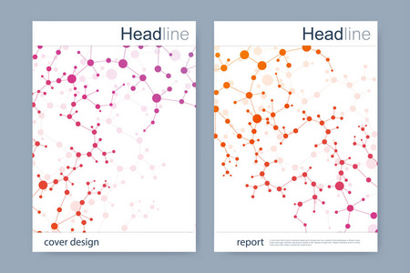 科学的宣传册设计模板。矢量海报布局 分子结构与连接的线和点。科学模式原子 Dna 与杂志 传单 封面 海报设计元素