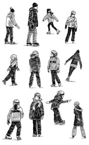 孩子滑冰的草图