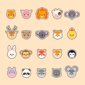 徽标吉祥物设置动物卡通矢量图.