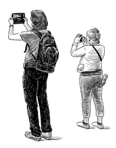 草图的游客拍照