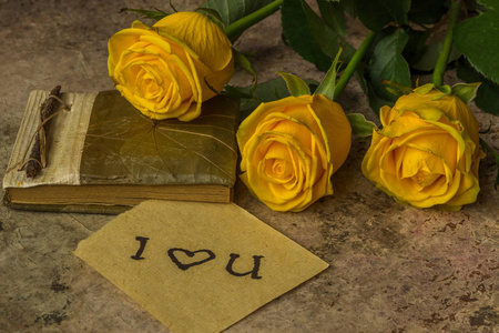 黄玫瑰和与文本说明我爱你