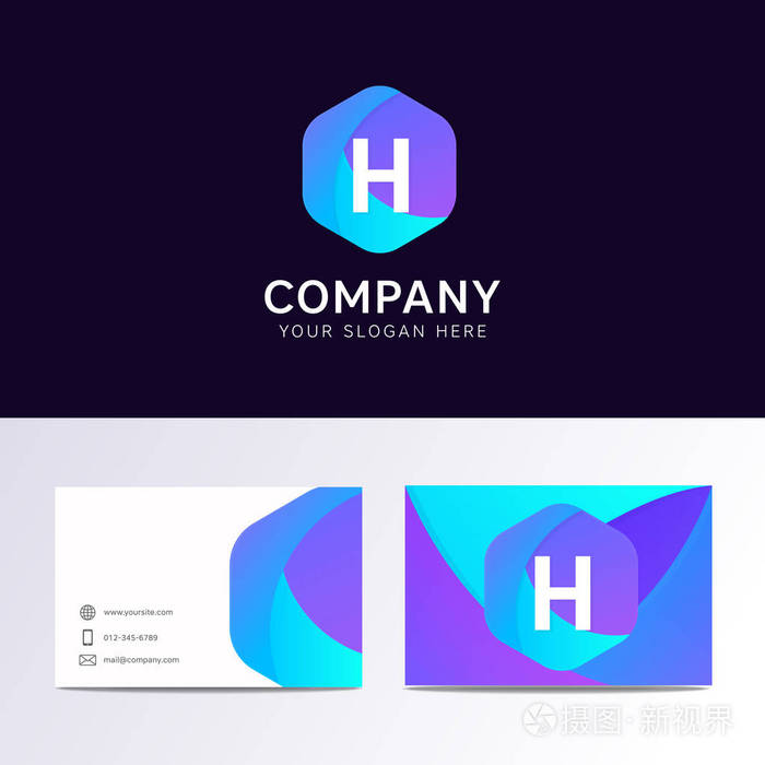 抽象平面 H 字母 logo 标志性标志与公司商业 ca