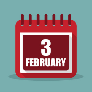 与 2 月 3 日在平面设计中的日历。矢量图