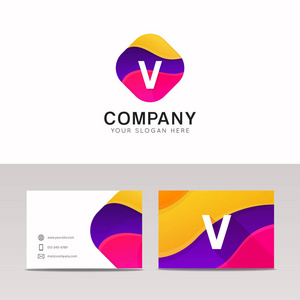 有趣的抽象多彩形状 V 字母 logo 图标标志矢量设计