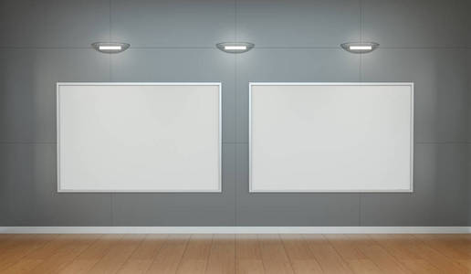 两个白色空白画布上墙 3d 渲染