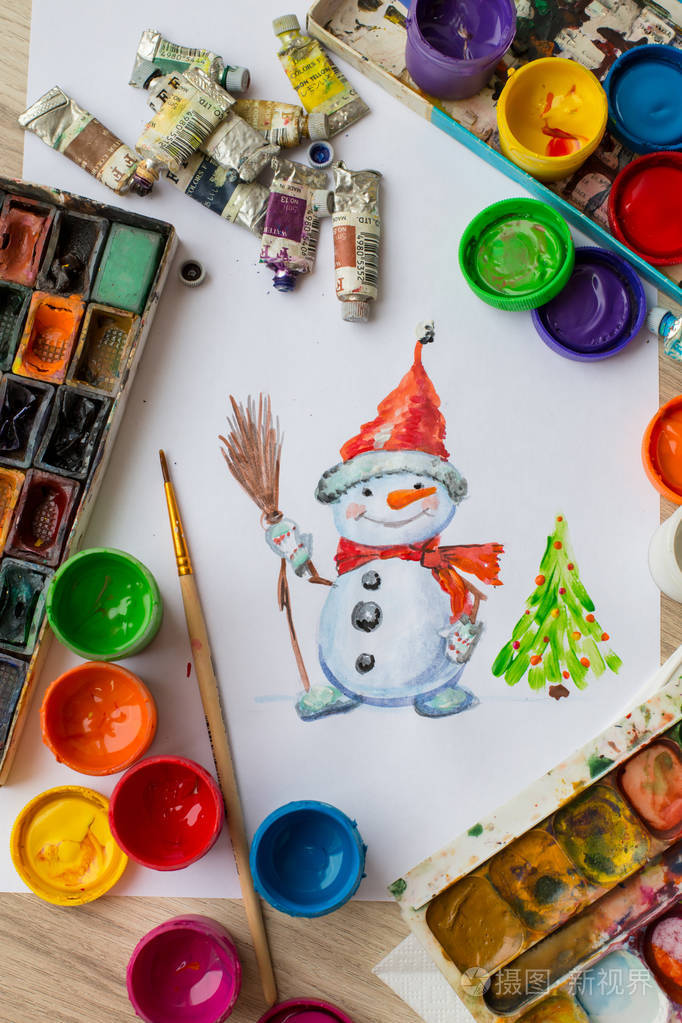 雪人画水粉和水彩