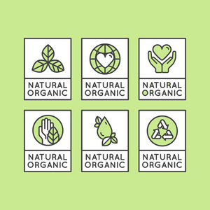 生物成分标签徽章与叶，地球，绿色概念