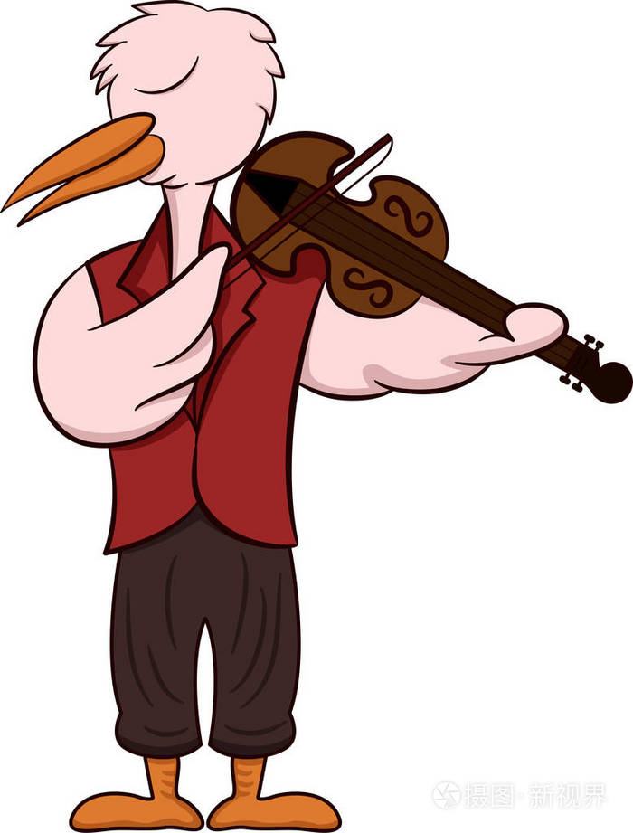 一只鹳为中提琴手或中提琴小提琴的卡通插图