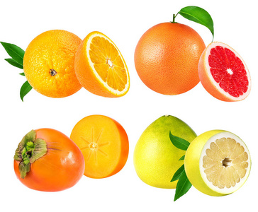橙 葡萄柚 柿子 柚上白色孤立
