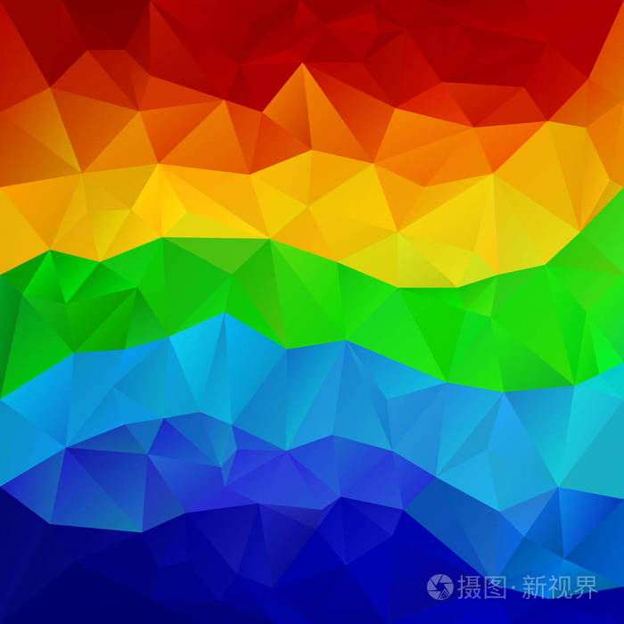 矢量抽象不规则多边形背景,全谱颜色-水平彩虹-五彩斑斓的三角模式