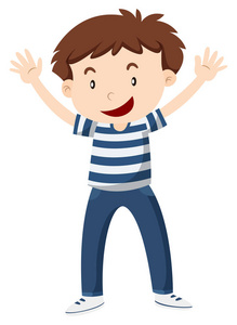 快乐的男孩,与他举起手来照片