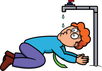 卡通水龙头口渴的人喝从水龙头的卡通插图照片