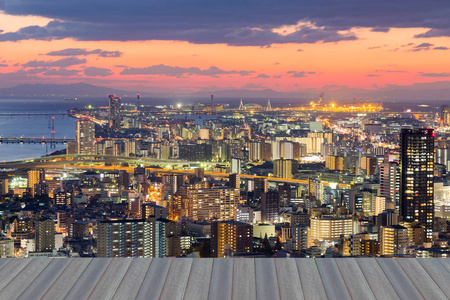 大阪城市天际线 日本美丽的日落