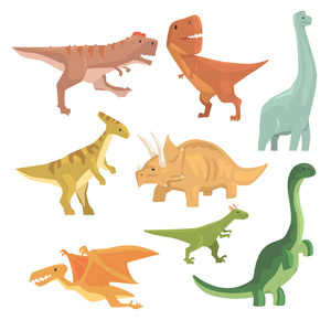 侏罗纪期间收集史前已灭绝的巨型爬行动物恐龙卡通写实的动物照片