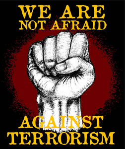 手砸拳素描矢量或反对恐怖主义海报照片