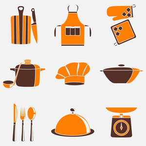 矢量图的厨师和厨房用具的图标集