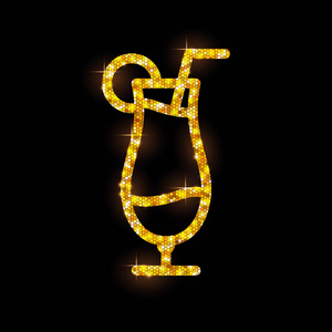 金色鸡尾酒的平面图标。椰林飘香