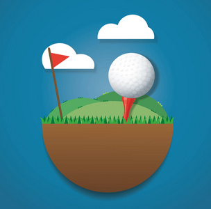 高尔夫球场球对地面和红旗背景矢量