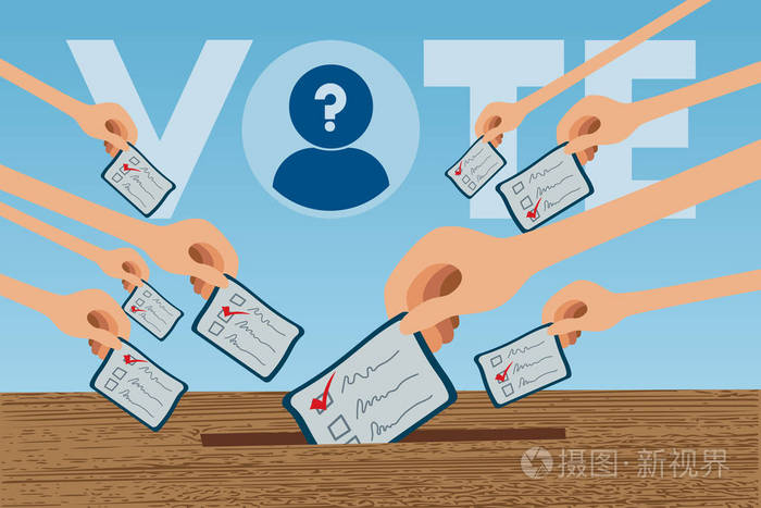 很多手里拿着选票卡投票概念
