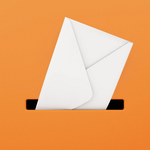 橙色的邮箱中的白色信封。3d 渲染