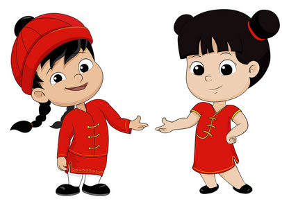 新年卡通儿童套的卡通中国儿童,中国农历新年快乐照片