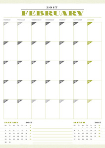 2017 年的日历模板。2 月。商务策划师 Temp