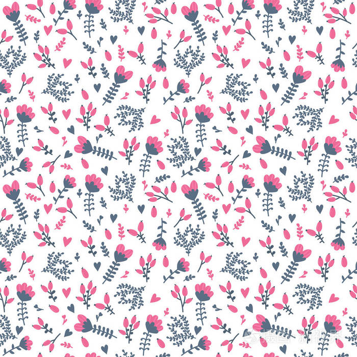 在白色背景上的涂鸦风格可爱无缝花纹