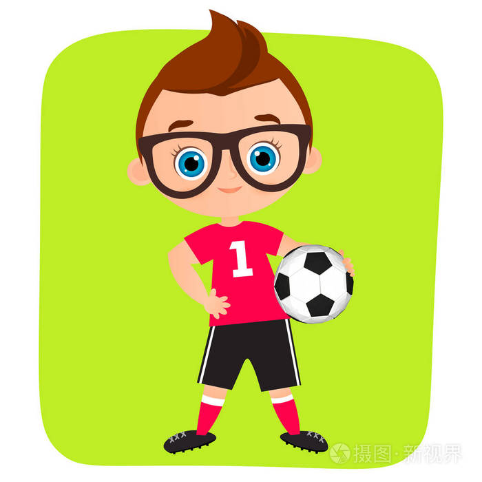 孩子在踢足球.矢量图 eps 10 孤立在白色背景上.平的卡通风格