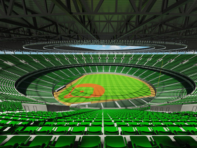 棒球体育场与绿色座位和贵宾包厢的 3d 渲染