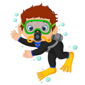 潜水员男孩卡通照片