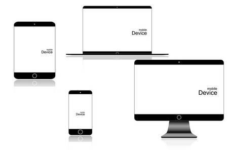现实的监视器设置笔记本电脑平板电脑和手机矢量图