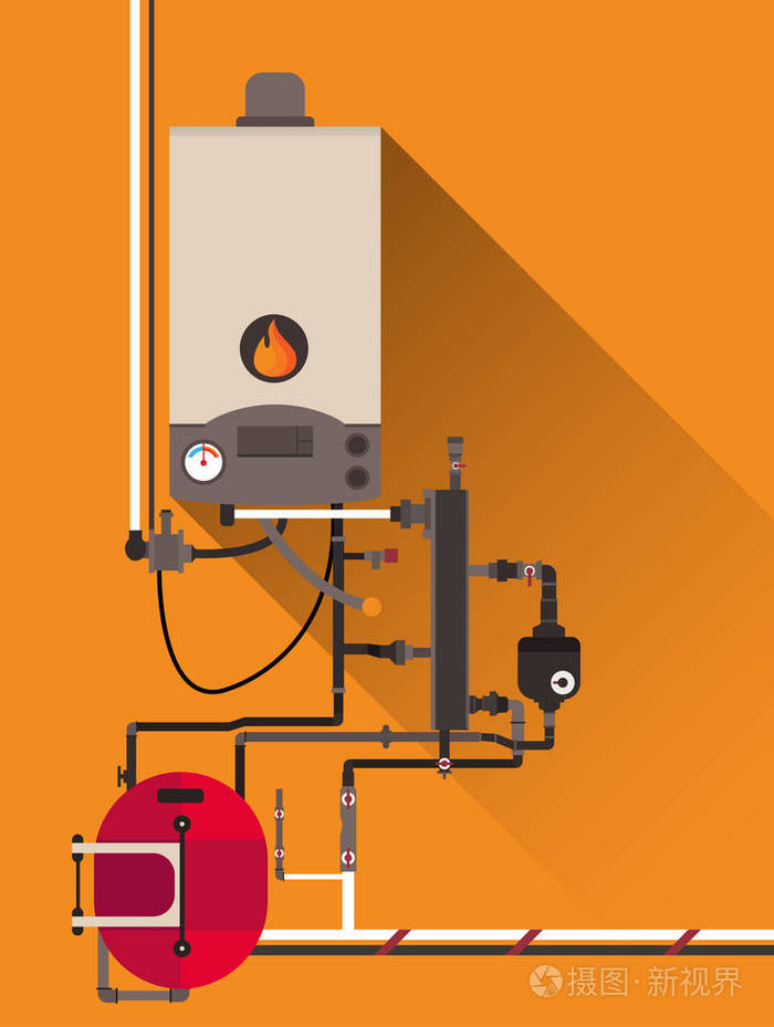 燃气锅炉在小屋里插画-正版商用图片0x1j86-摄图新视界