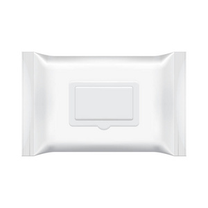 湿巾样机孤立在白色的空白包装模板样机照片