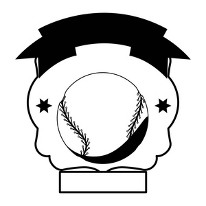单色纹章与棒球球和丝带的顶边